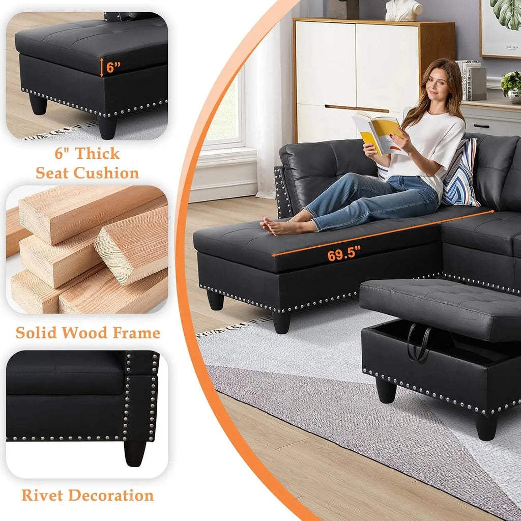 Sectional Sofa Couches for Living Room, 98" L Shaped Couch | Modern 4-Seaters Living Room Furniture Sets with, Customized