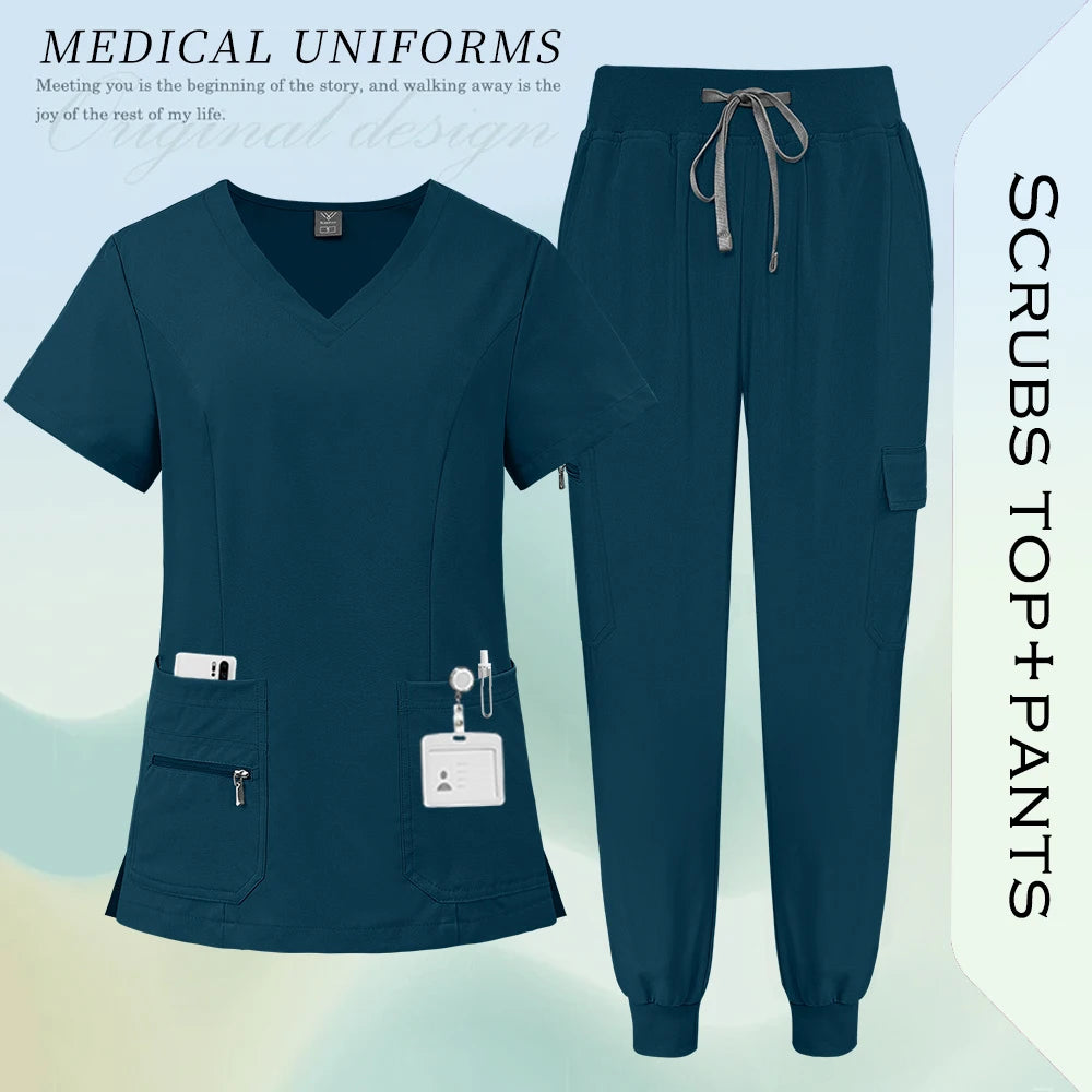 High Quality Fabric Medical Workwear Nurse Scrubs Uniforms Women Men Jogging Suit Surgical Uniforms Multicolor Scrubs Top+Pants