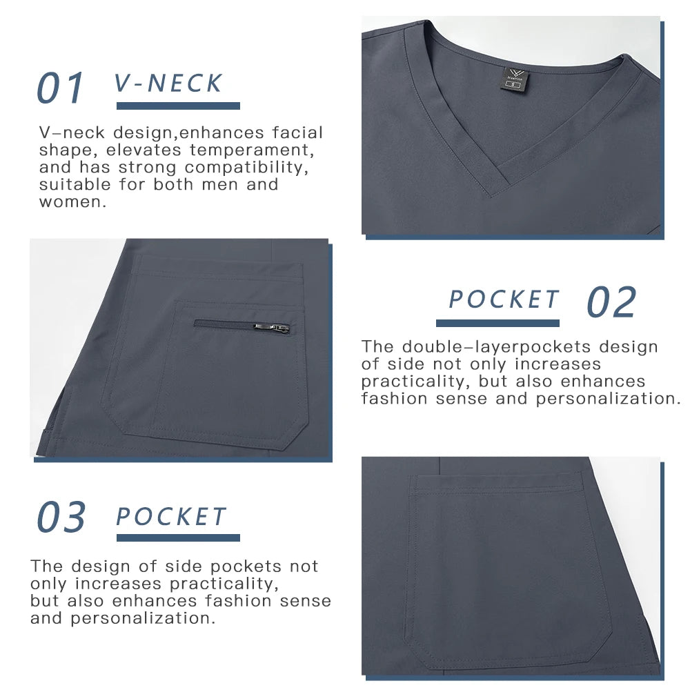High Quality Fabric Medical Workwear Nurse Scrubs Uniforms Women Men Jogging Suit Surgical Uniforms Multicolor Scrubs Top+Pants