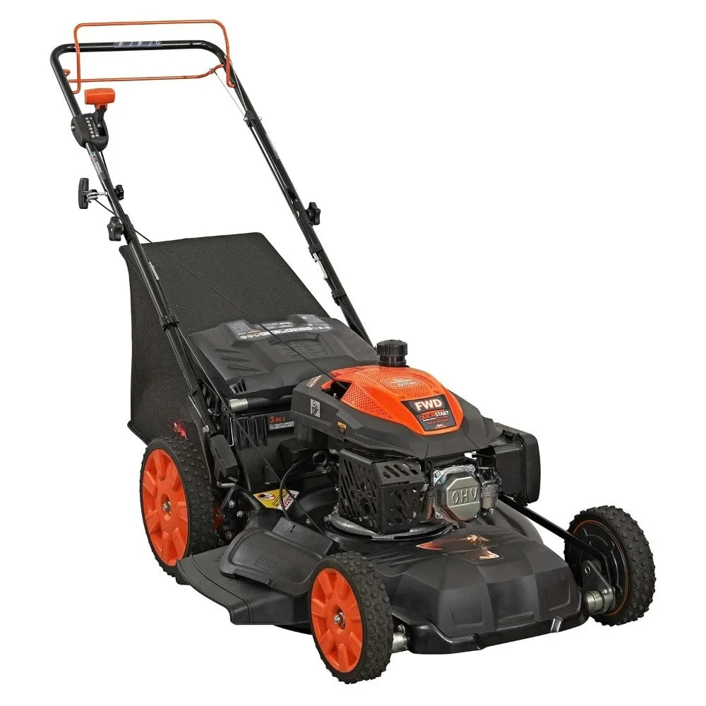 Gas Walk Behind Self Propelled Lawn Mower 22 Inch 201cc 6 Speed CVT High Wheel 3 in 1 FWD