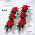 2Pcs Christmas Garland, Artificial Poinsettia Red Berry Pine Branch Decor, UV Resistant Holiday Garland for Indoor Outdoor Home