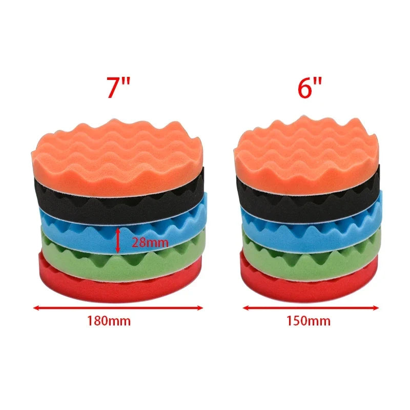 Car Polishing Sponge Pad Kit 5 Inch 6 Inch 7 Inch | 5 Pack Auto Waxing Buffing Pads for Car Detailing