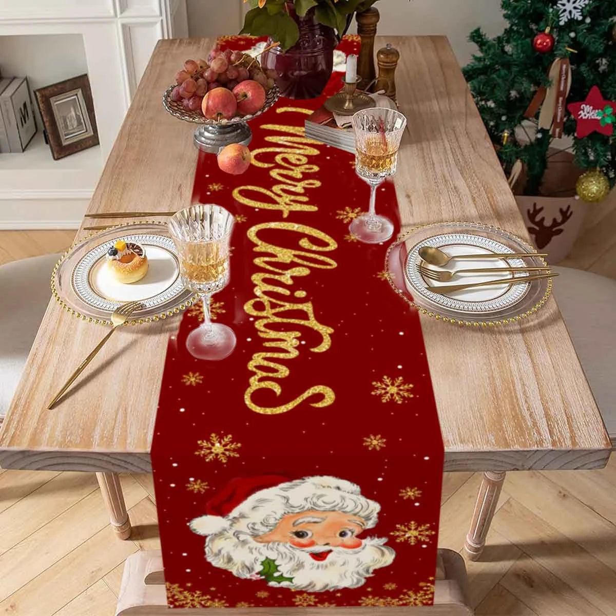 Red Santa Claus Christmas Table Runner Christmas Decoration for Home 2025 Xmas Party Table Cover Decor Navidad New Year 2026