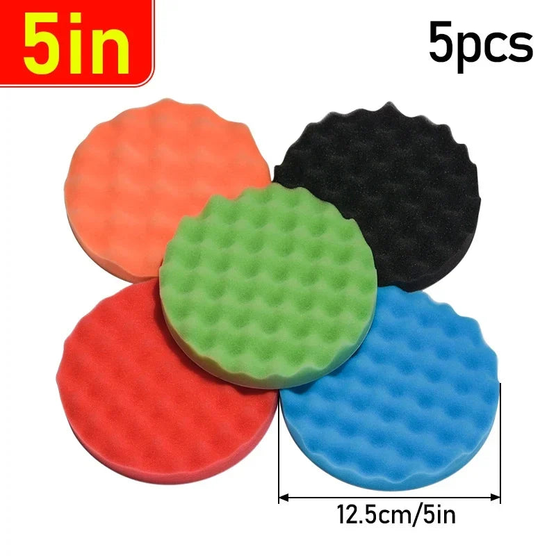 Car Polishing Sponge Pad Kit 5 Inch 6 Inch 7 Inch | 5 Pack Auto Waxing Buffing Pads for Car Detailing