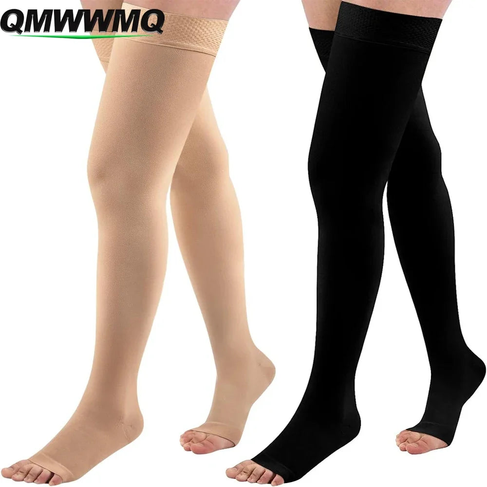 1Pair Thigh High Compression Socks, Firm Support 20-30 MMHg Gradient Compression Stockings with Silicone Band for Varicose Veins
