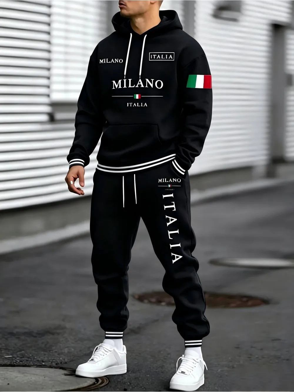 Men 2 Piece Outfit Solid Hooded Sweatshirt And Long Pants Set Drawstring Hoodie Tracksuit Casual Streetwear Suit