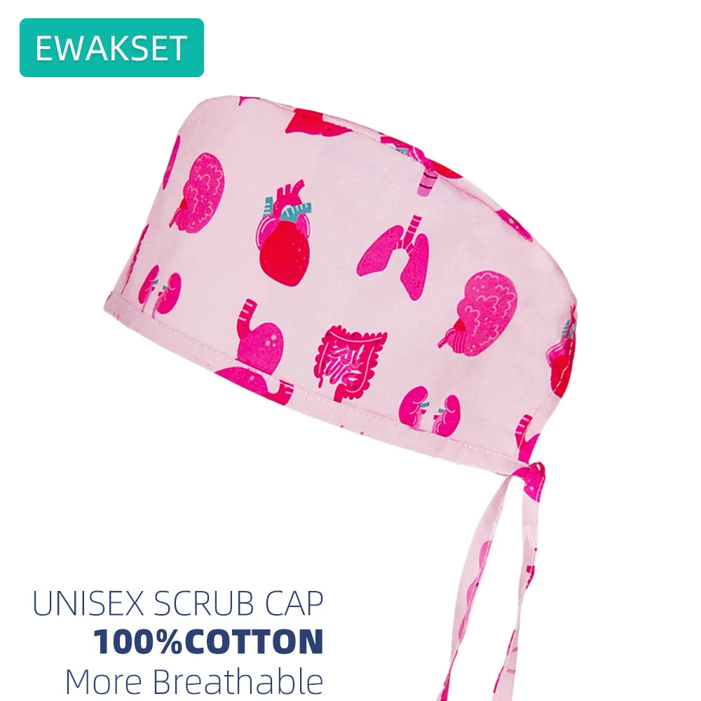 Unisex Pulmonologist Scrub Cap 100%Cotton Women Men Medical Hospital Surgeon Hat Respiratory Printed Medicine Surgical Caps