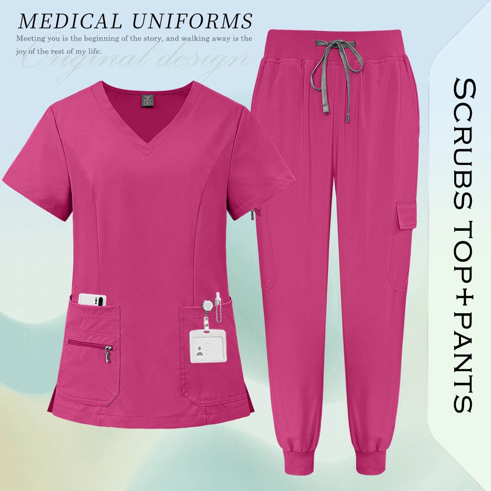 High Quality Fabric Medical Workwear Nurse Scrubs Uniforms Women Men Jogging Suit Surgical Uniforms Multicolor Scrubs Top+Pants