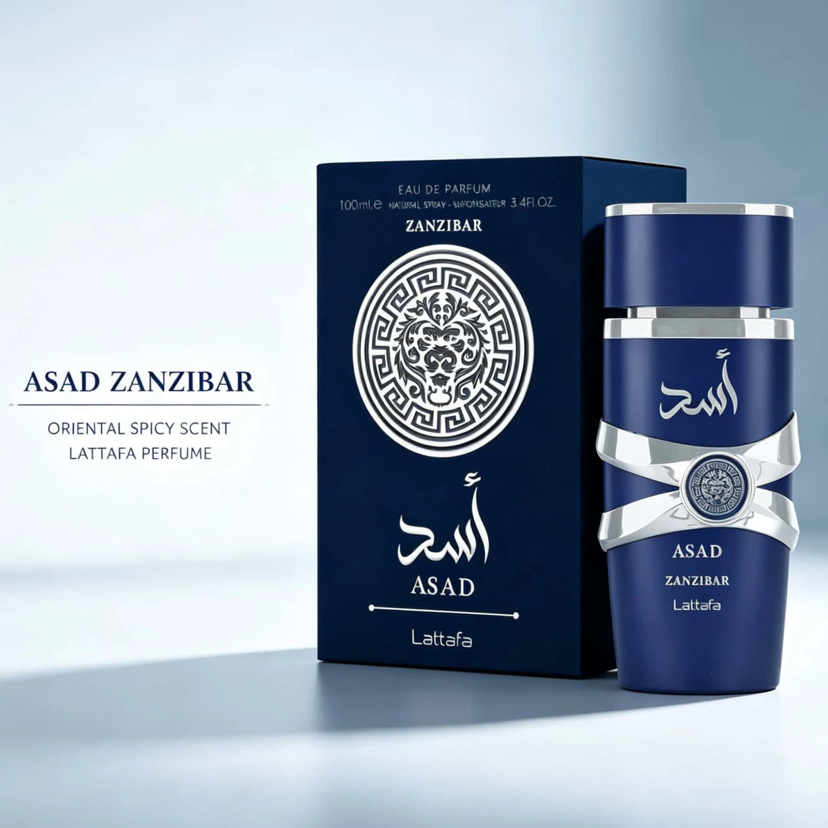 Lattafa Asad Zanzibar Eau De Parfum Spray 100ml, Long Lasting Woody Oriental Fruity Oud Musk Fragrance, Luxury Dark Blue Silver Bottle Arabian Perfume for Daily Occasion Gift Collection