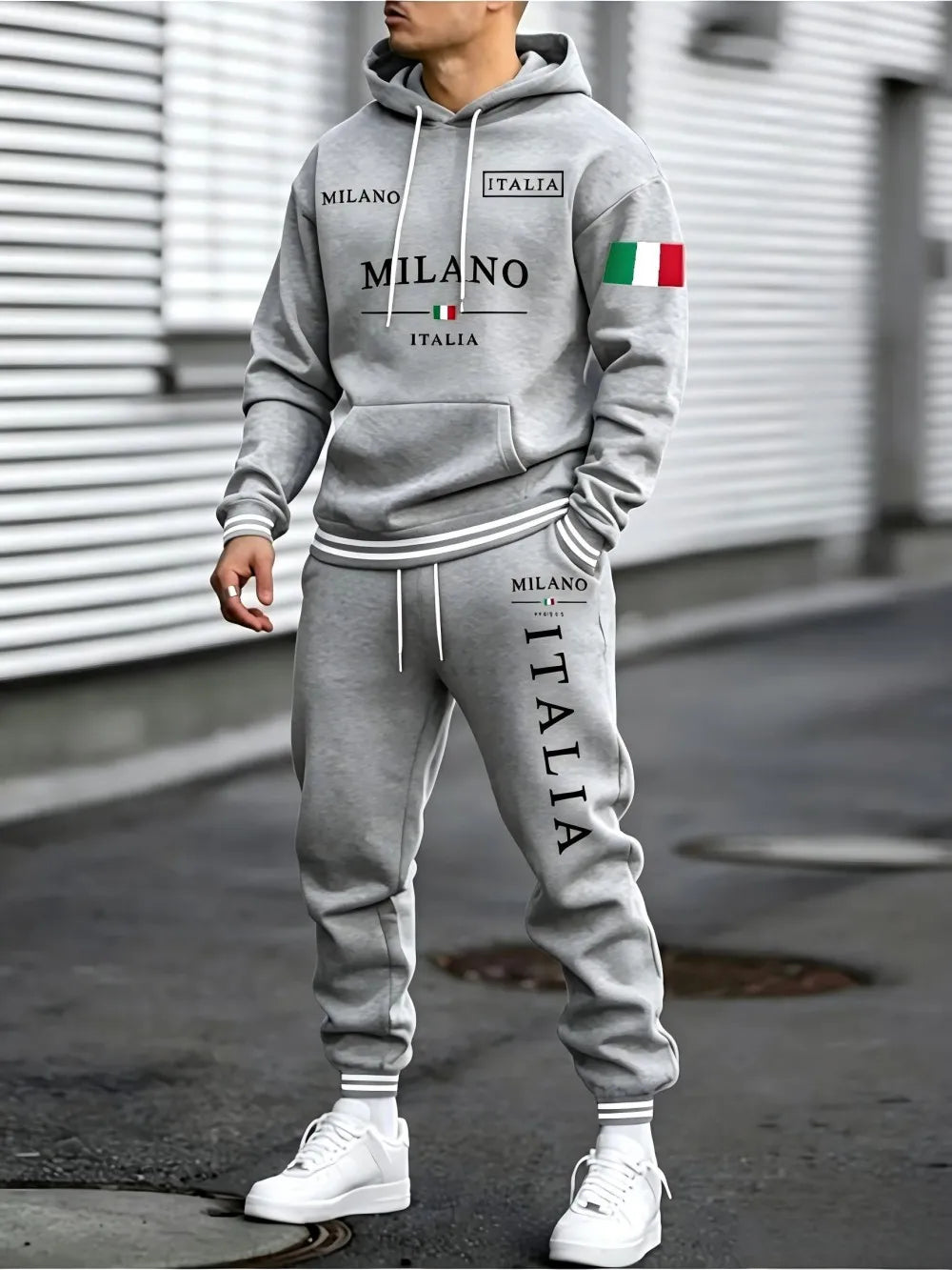 Men 2 Piece Outfit Solid Hooded Sweatshirt And Long Pants Set Drawstring Hoodie Tracksuit Casual Streetwear Suit