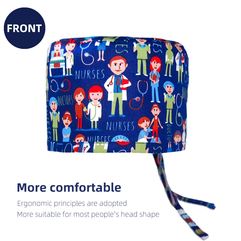 Unisex Pulmonologist Scrub Cap 100%Cotton Women Men Medical Hospital Surgeon Hat Respiratory Printed Medicine Surgical Caps