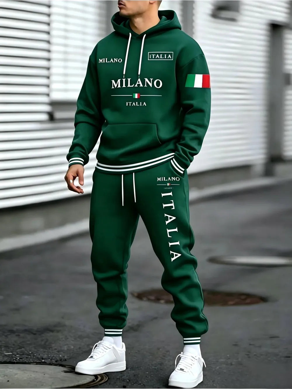 Men 2 Piece Outfit Solid Hooded Sweatshirt And Long Pants Set Drawstring Hoodie Tracksuit Casual Streetwear Suit