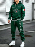 Men 2 Piece Outfit Solid Hooded Sweatshirt And Long Pants Set Drawstring Hoodie Tracksuit Casual Streetwear Suit