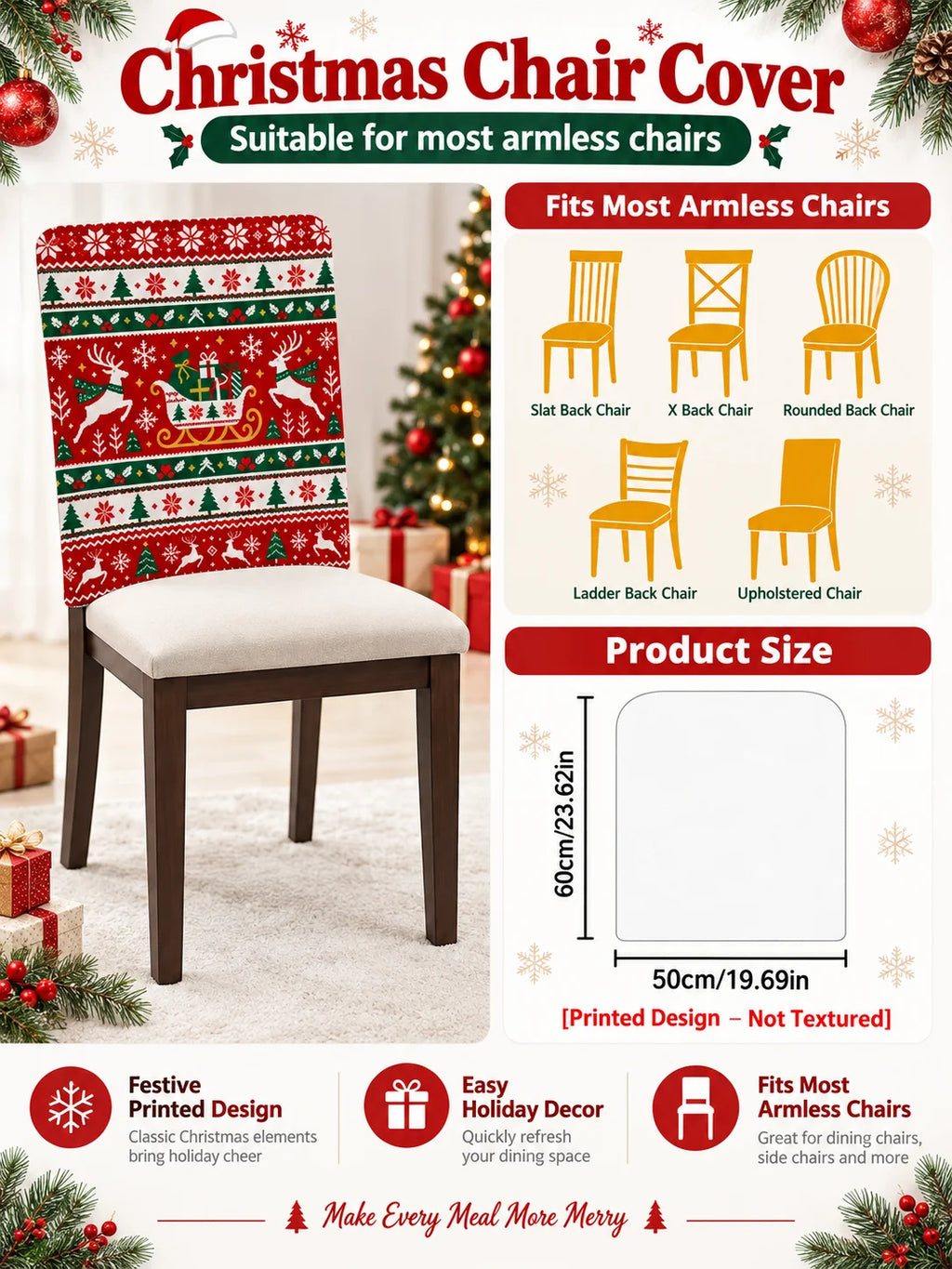 6/4/2pc Christmas Chair Back Covers, Festive Holiday Dining Chair Slipcovers for Christmas Party Home Decor
