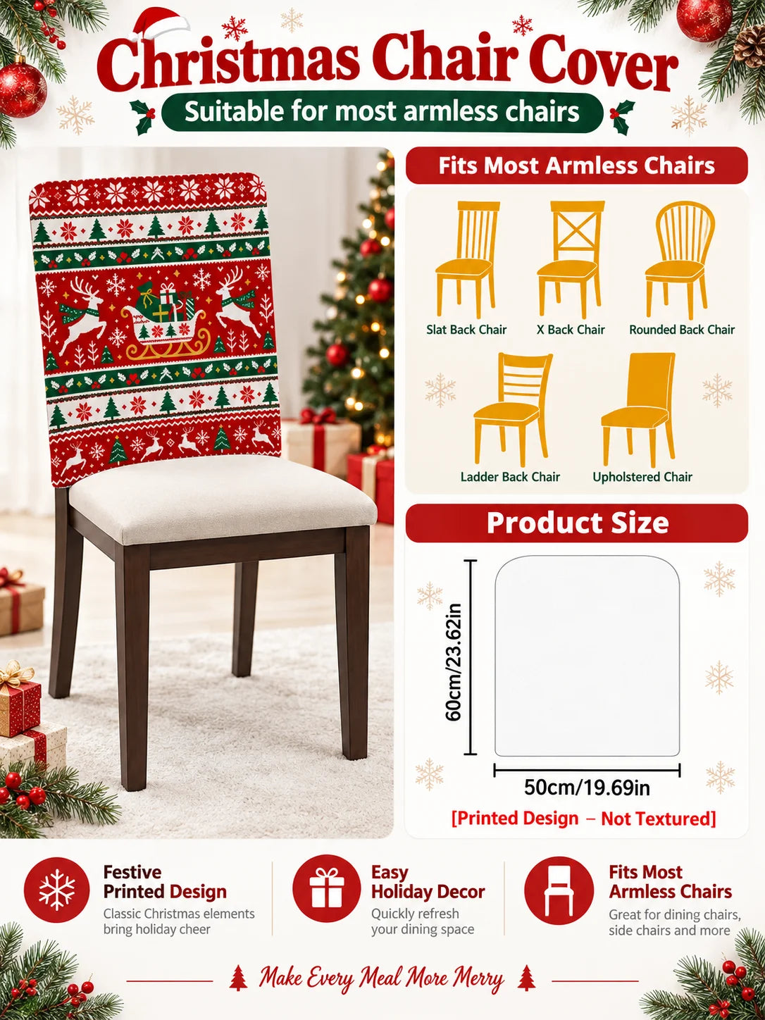 6/4/2pc Christmas Chair Back Covers, Festive Holiday Dining Chair Slipcovers for Christmas Party Home Decor