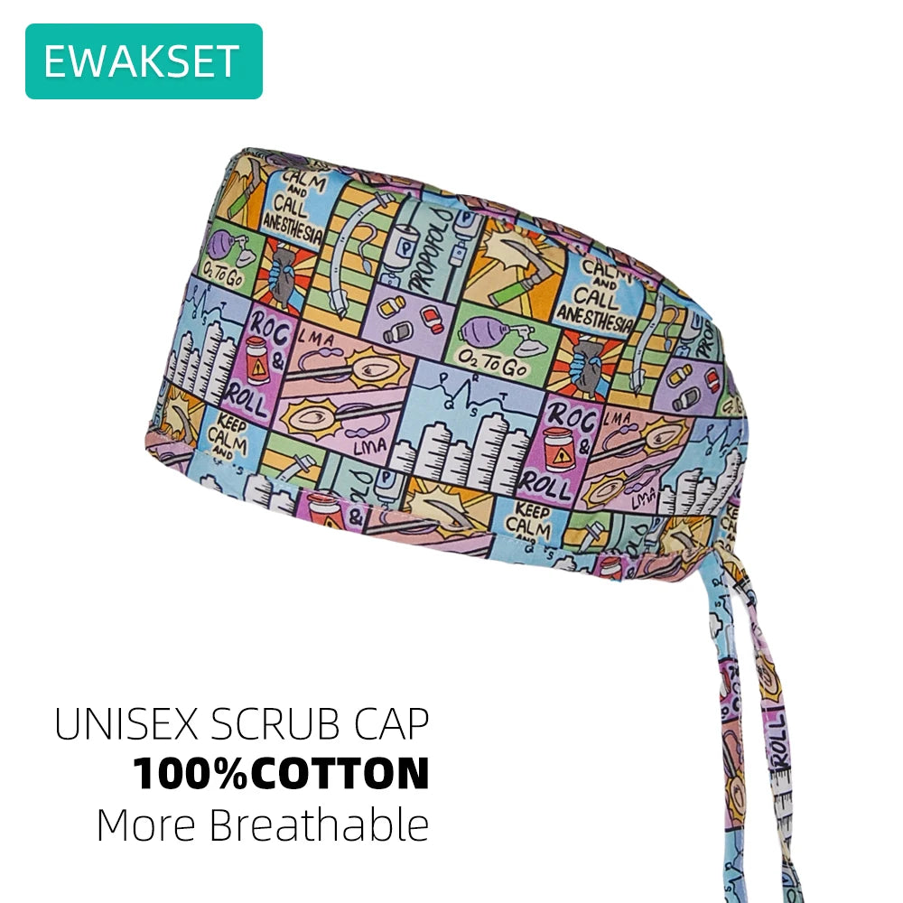 Unisex Pulmonologist Scrub Cap 100%Cotton Women Men Medical Hospital Surgeon Hat Respiratory Printed Medicine Surgical Caps
