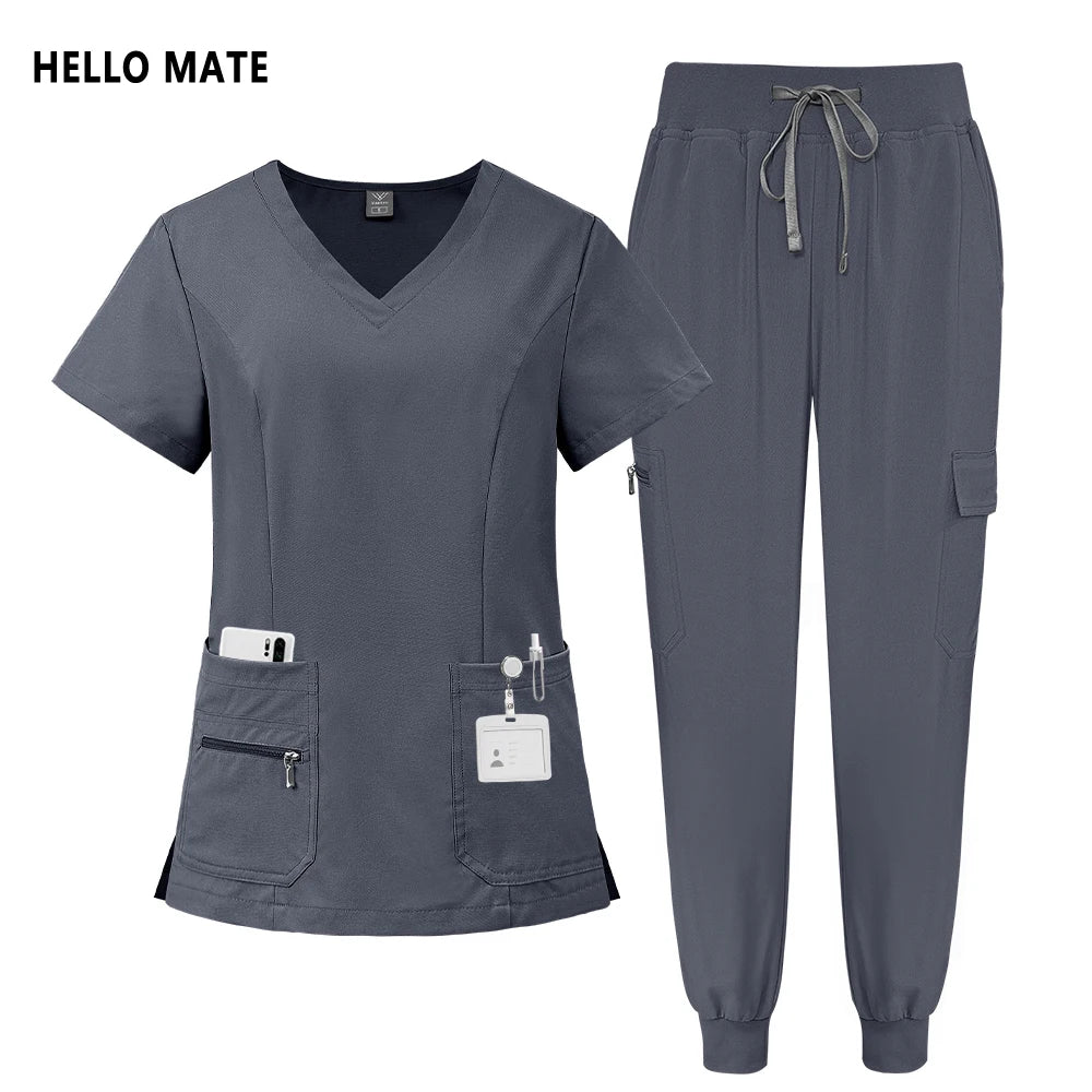 High Quality Fabric Medical Workwear Nurse Scrubs Uniforms Women Men Jogging Suit Surgical Uniforms Multicolor Scrubs Top+Pants