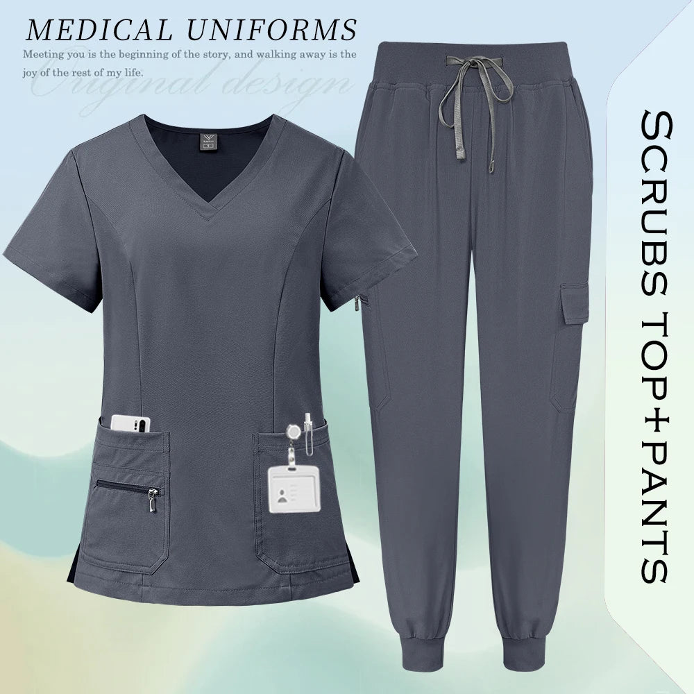 High Quality Fabric Medical Workwear Nurse Scrubs Uniforms Women Men Jogging Suit Surgical Uniforms Multicolor Scrubs Top+Pants