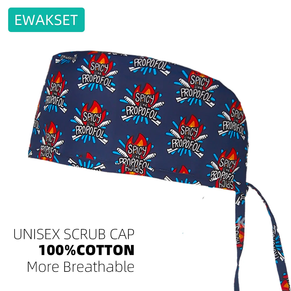 Unisex Pulmonologist Scrub Cap 100%Cotton Women Men Medical Hospital Surgeon Hat Respiratory Printed Medicine Surgical Caps