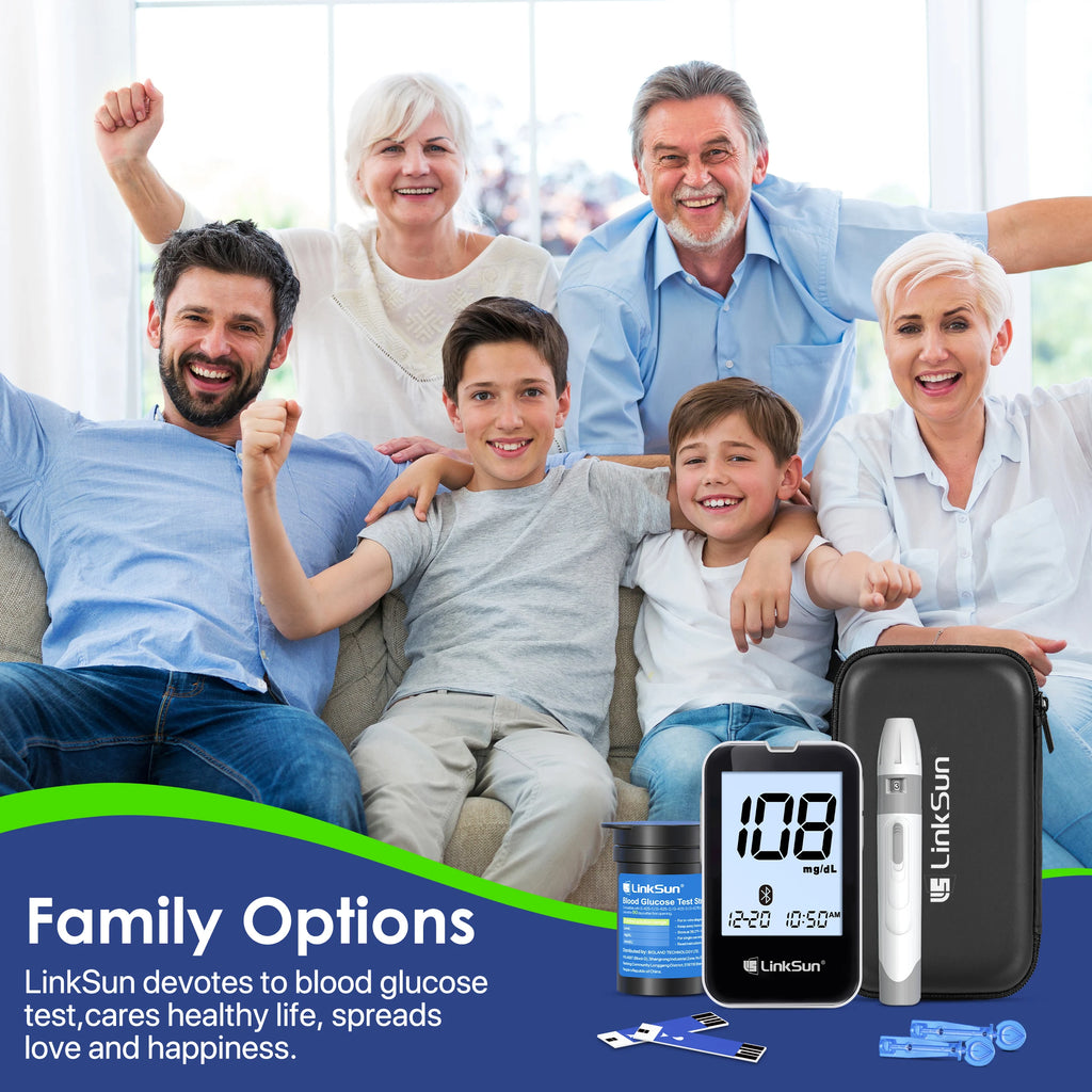 LinkSun G-427B Bluetooth Blood Sugar Testing Kit 50/100 Test Strips High Accuracy Large Display Blood Glucose Monitor Travel Bag