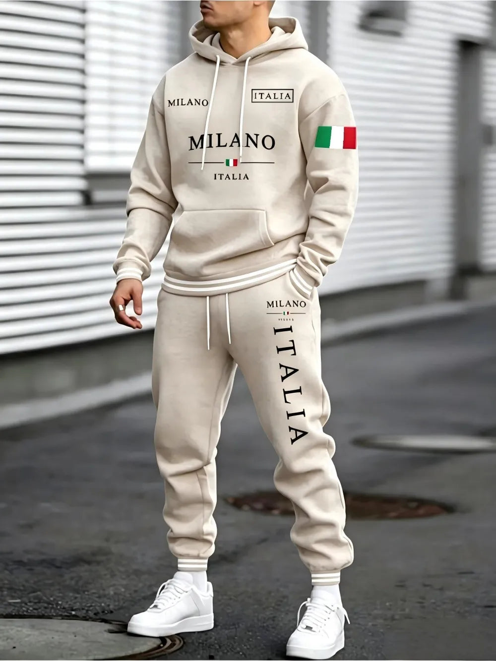 Men 2 Piece Outfit Solid Hooded Sweatshirt And Long Pants Set Drawstring Hoodie Tracksuit Casual Streetwear Suit