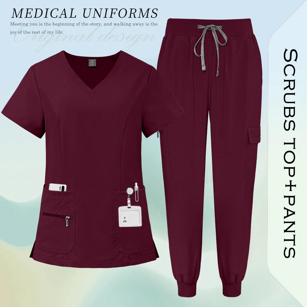 High Quality Fabric Medical Workwear Nurse Scrubs Uniforms Women Men Jogging Suit Surgical Uniforms Multicolor Scrubs Top+Pants