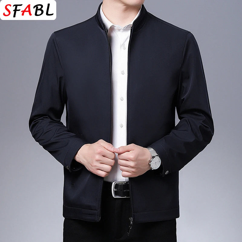 Solid Quality Men's Jacket Business Casual Luxury Blazer for Men Zipper Jacket Office Dress Coat Spring Autumn New Outerwear 3XL