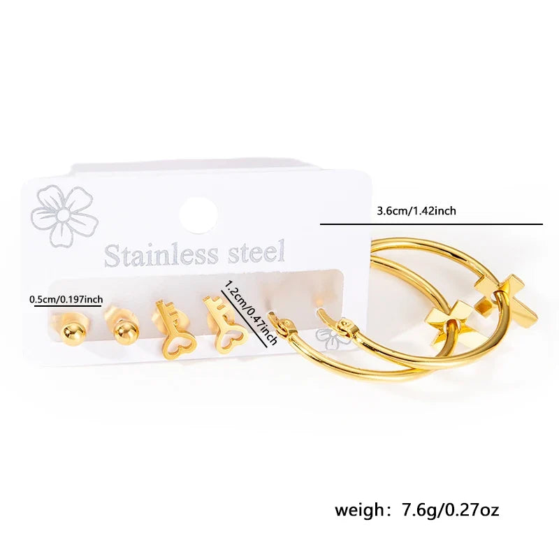 316L Stainless Steel 6 Piece Earring Set | Circle Heart Star Flower Pendant Earrings for Women