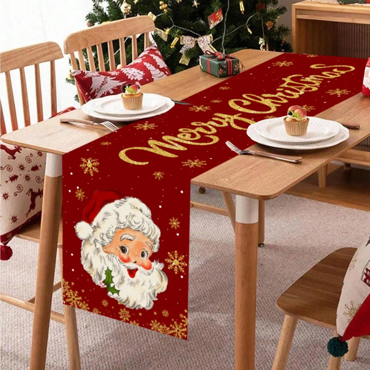 Red Santa Claus Christmas Table Runner Christmas Decoration for Home 2025 Xmas Party Table Cover Decor Navidad New Year 2026