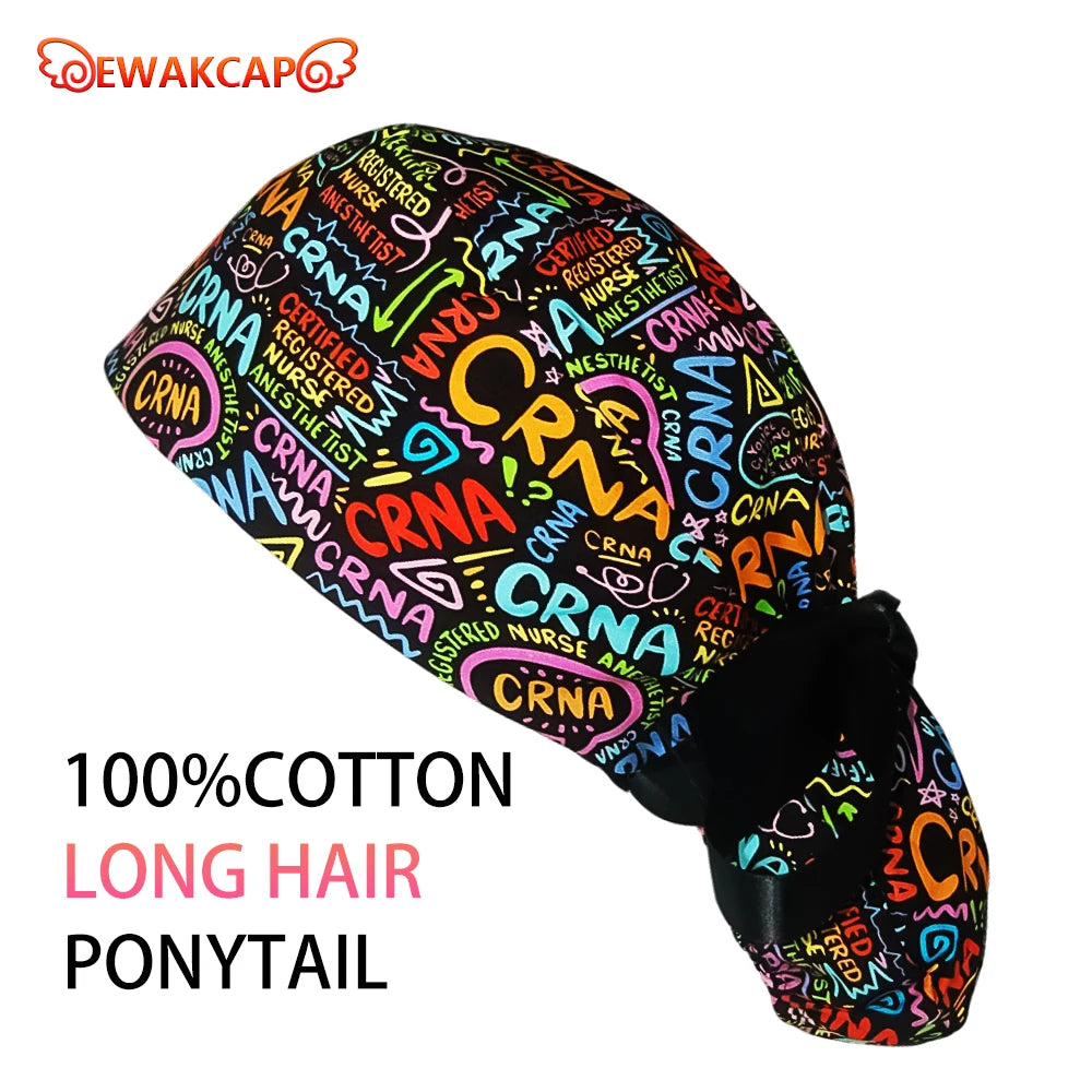 Soft Cute Yellow Duck Ponytail Scrub Cap with Sweatband Classic Cotton Surgical Hat for Long Hair Breathable Nurse Working Cap