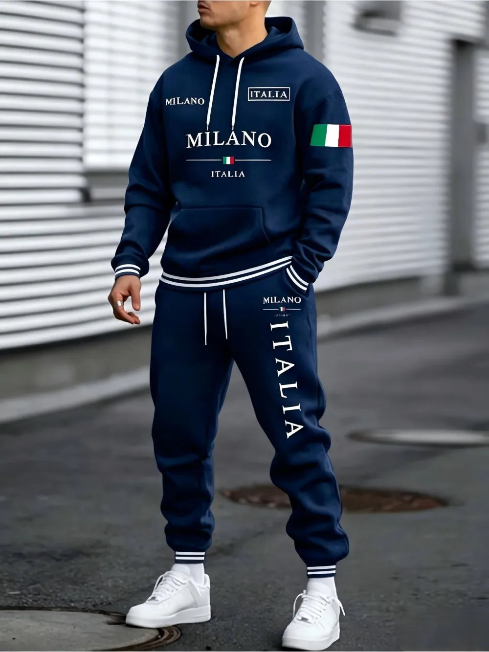 Men 2 Piece Outfit Solid Hooded Sweatshirt And Long Pants Set Drawstring Hoodie Tracksuit Casual Streetwear Suit