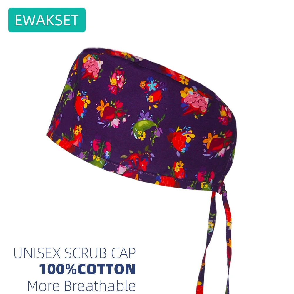 Unisex Pulmonologist Scrub Cap 100%Cotton Women Men Medical Hospital Surgeon Hat Respiratory Printed Medicine Surgical Caps