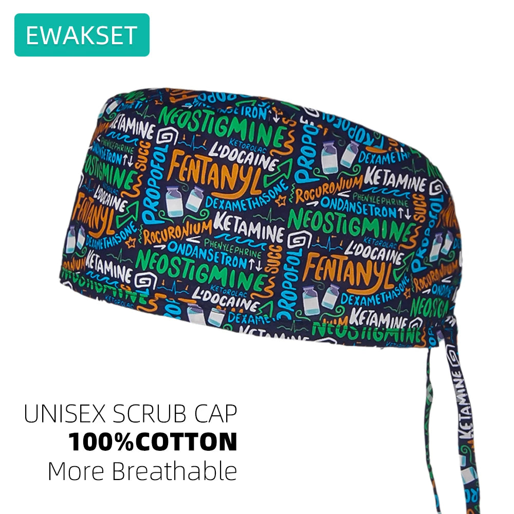 Unisex Pulmonologist Scrub Cap 100%Cotton Women Men Medical Hospital Surgeon Hat Respiratory Printed Medicine Surgical Caps
