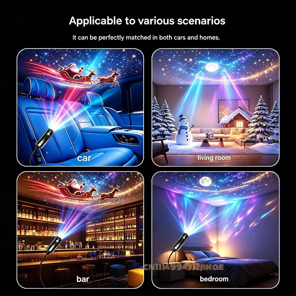 Plug and Play HD Christmas Projector, 5D Holographic Night Light Projector, USB Powered, 360° Adjustable Projector