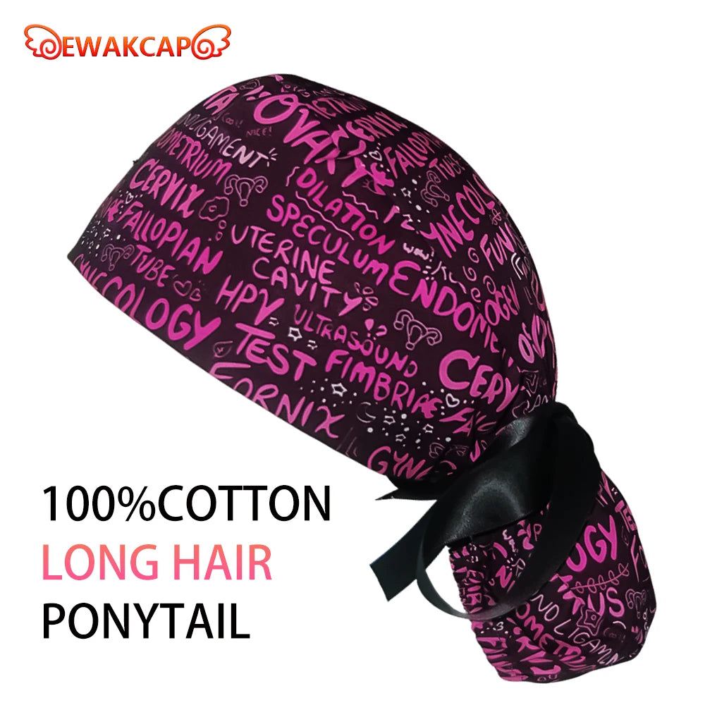 Soft Cute Yellow Duck Ponytail Scrub Cap with Sweatband Classic Cotton Surgical Hat for Long Hair Breathable Nurse Working Cap