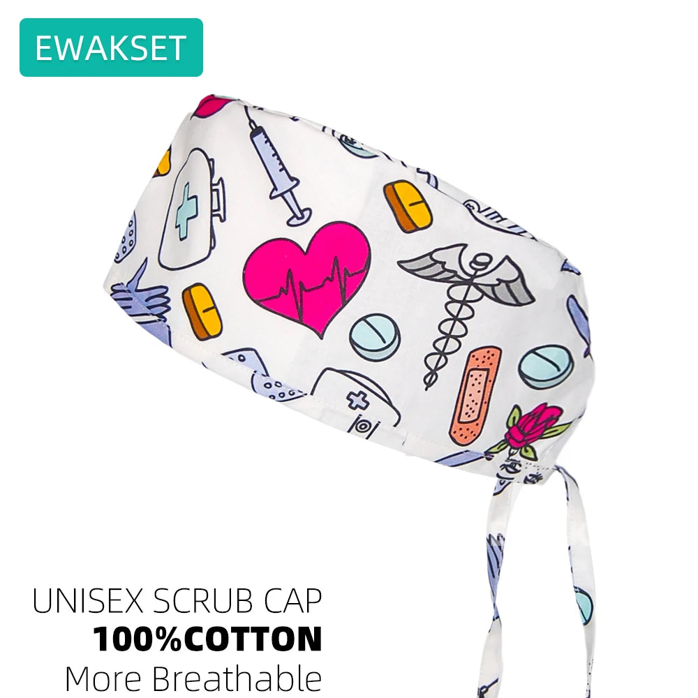 Unisex Pulmonologist Scrub Cap 100%Cotton Women Men Medical Hospital Surgeon Hat Respiratory Printed Medicine Surgical Caps