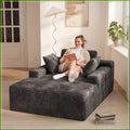 67" Boneless Chaise Lounge Chair with 3 Pillows, Gray Corduroy, No-Assembly, Oversized with Side Pockets
