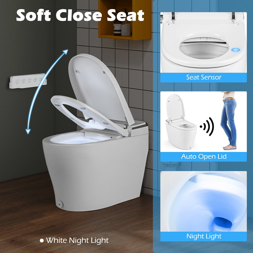 Elongated Smart Bidet Toilet Heated Seat Sensor Auto-White