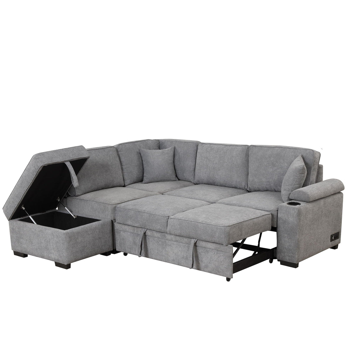 Sleeper Sofa Bed Sectional with Storage Ottoman - Gray, Beige, Green, Black