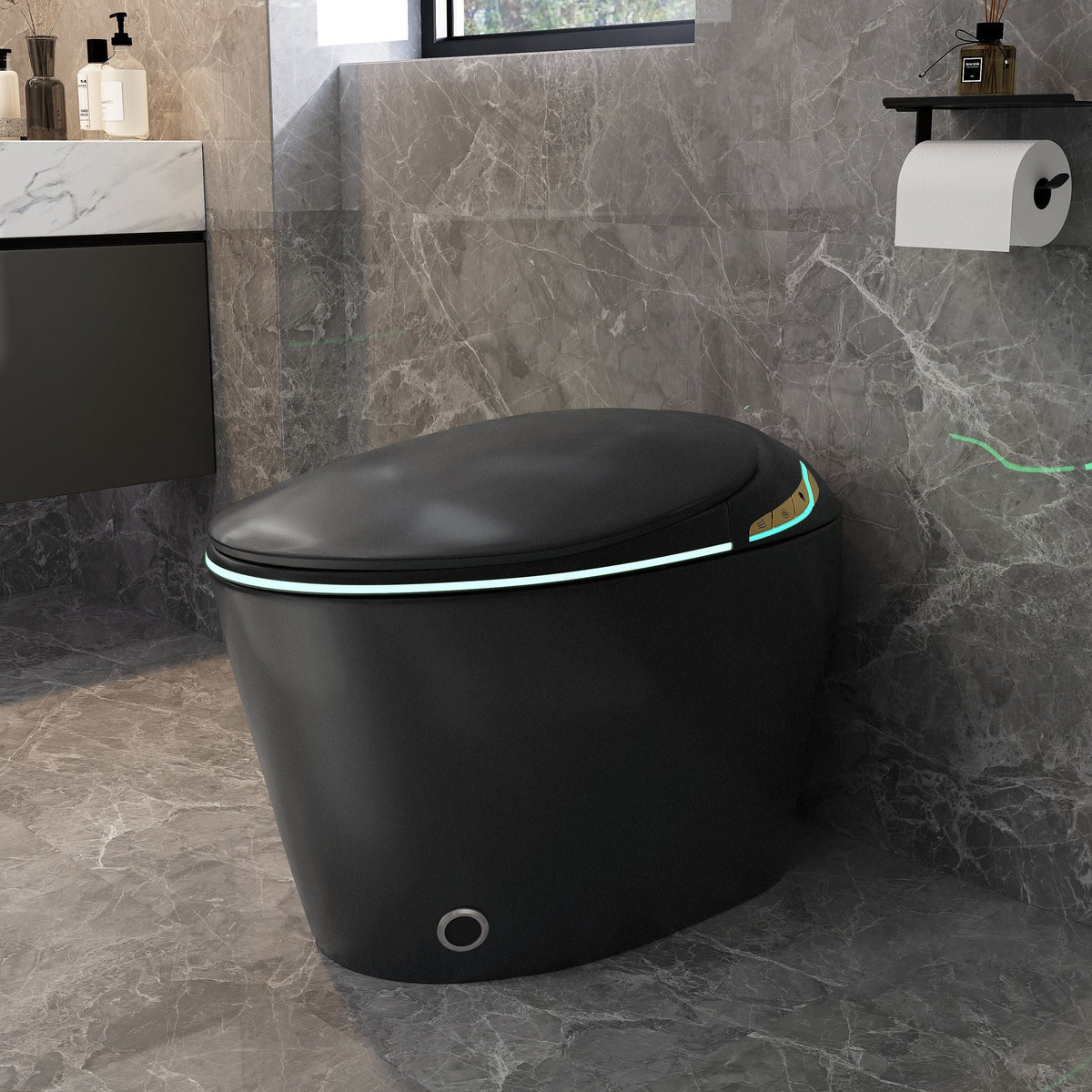 Smart Toilet with Built-In Bidet and Auto Open/Close Seat - White, Dark Gray, Black