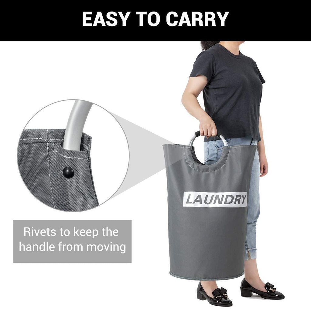 82L Large Laundry Basket Collapsible Grey Silver Fabric Hamper Foldable Laundry Bag With Handles Waterproof Washing Clothes Bin Bag Dirty Cloth Storage