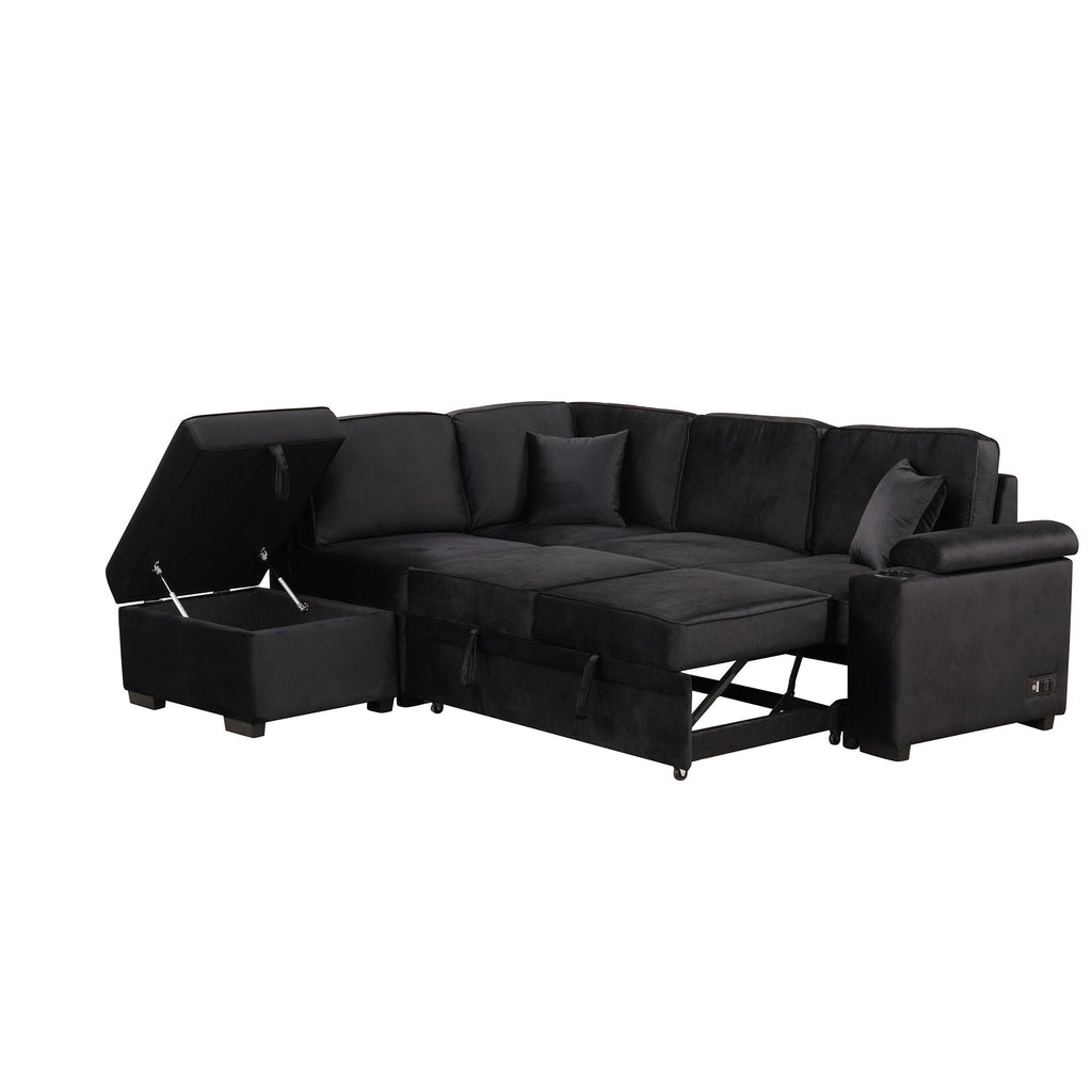 Sleeper Sofa Bed Sectional with Storage Ottoman - Gray, Beige, Green, Black