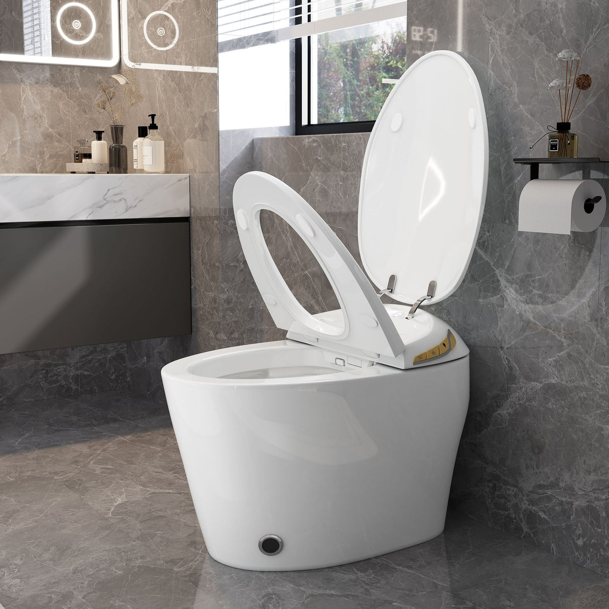 Smart Toilet with Built-In Bidet and Auto Open/Close Seat - White, Dark Gray, Black