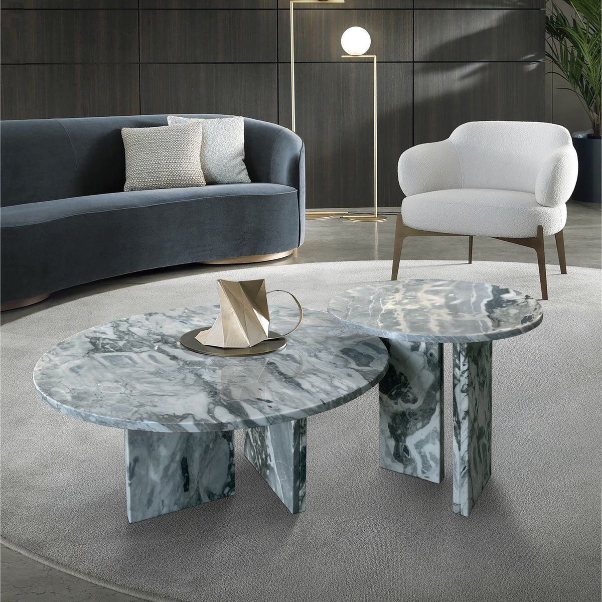 Elegant Coffee Duo Table Set with Natural Marble Tops - Multiple Colors