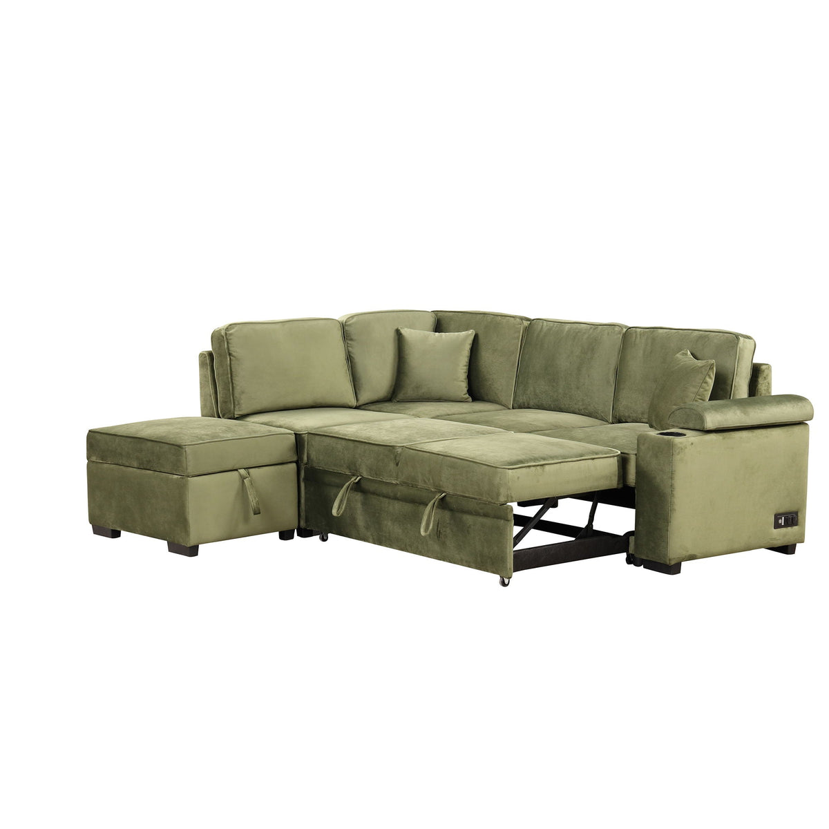 Sleeper Sofa Bed Sectional with Storage Ottoman - Gray, Beige, Green, Black