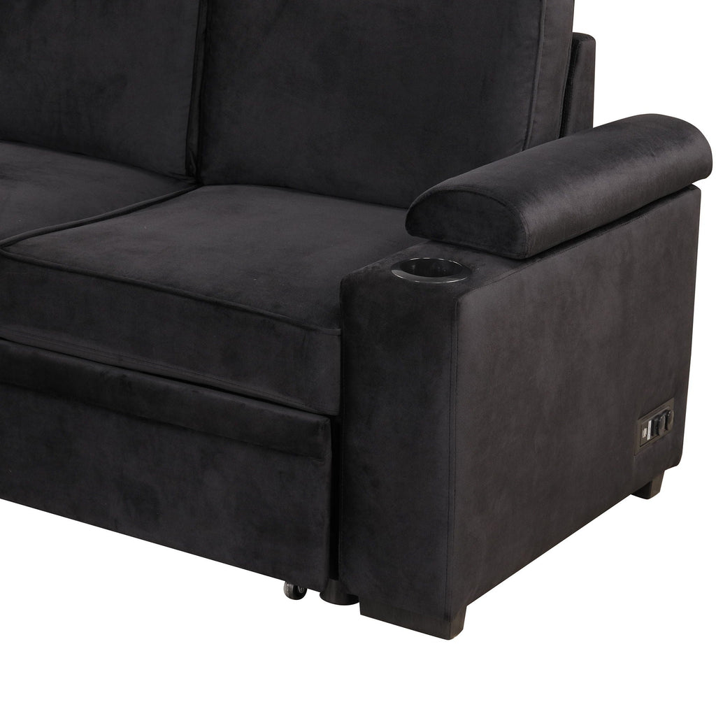 Sleeper Sofa Bed Sectional with Storage Ottoman - Gray, Beige, Green, Black