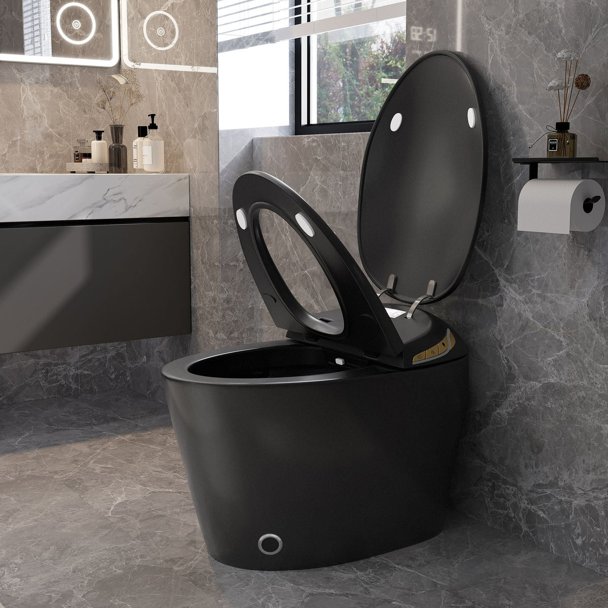 Smart Toilet with Built-In Bidet and Auto Open/Close Seat - White, Dark Gray, Black