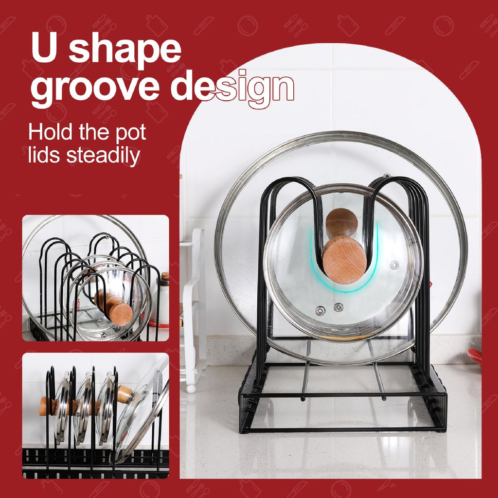 Adjustable Pot Rack Kitchen Storage Organizer with Customizable Installation - Black