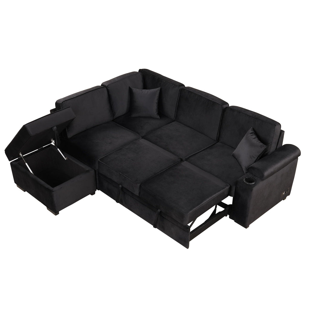 Sleeper Sofa Bed Sectional with Storage Ottoman - Gray, Beige, Green, Black