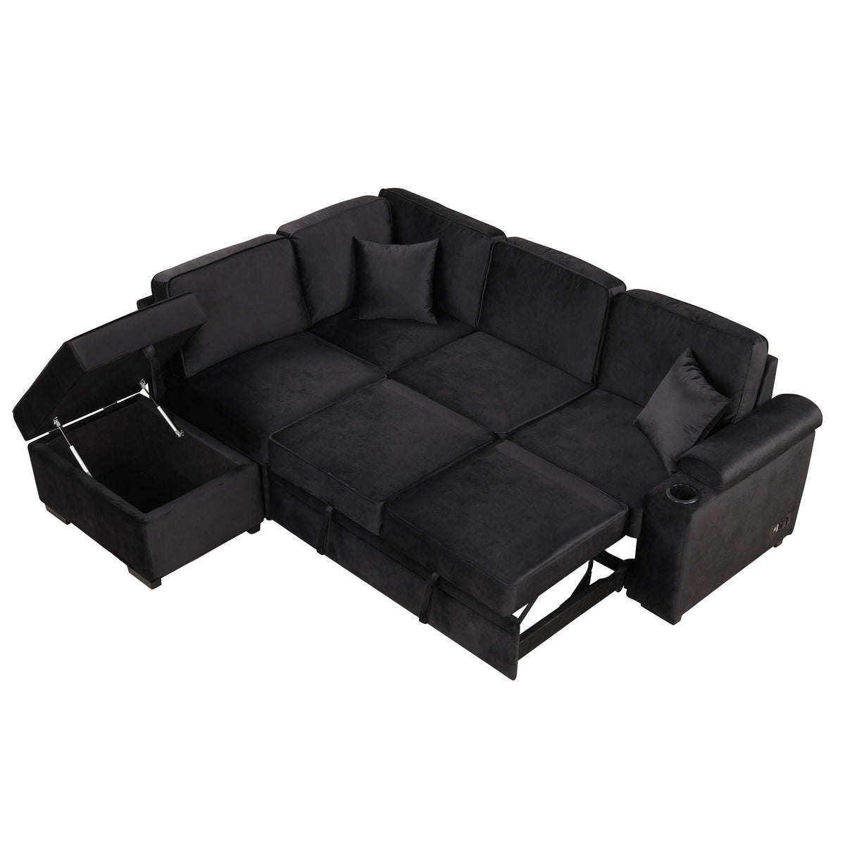 Sleeper Sofa Bed Sectional with Storage Ottoman - Gray, Beige, Green, Black